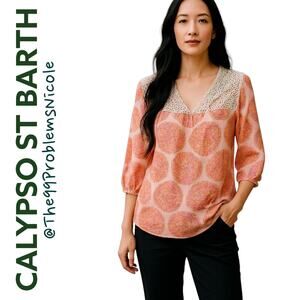 Calypso St. Barth Pink Medallion Crochet Blouse